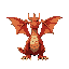 a dragon, with red scales and yellow runes as details on his legs and arms. create the dragon from the front side