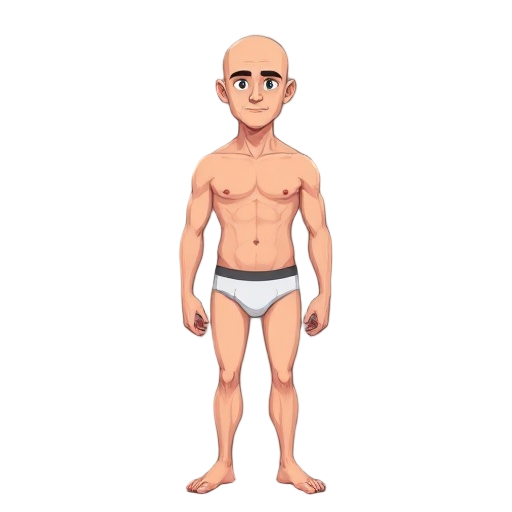 a male character, bald, in underwear.