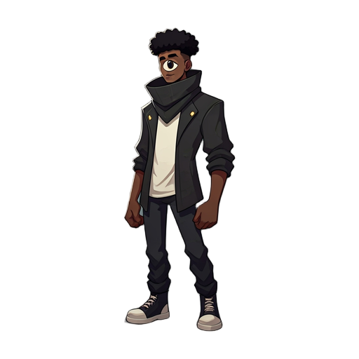 un personaje con traje negro y la cabeza es un ojo estilo dreamcore
