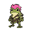 pixeled frog warrior with pink hair
