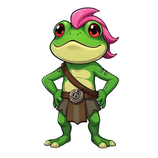 frog warrior with pink hair