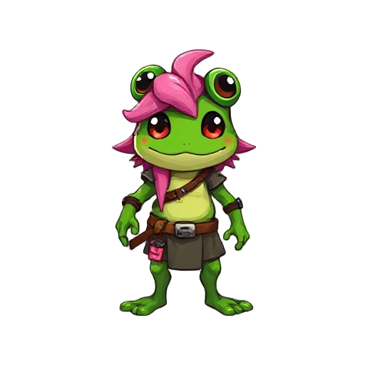 pixeled frog warrior with pink hair