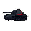 a dark colored stug-tank with long barrel used to destroy other tanks with a red stripe to denote it's team.