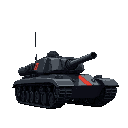 a dark colored flame thrower tank with a red stripe to denote it's team. 