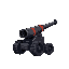 artillery gun that is mainly black but has a red stripe to denote its team