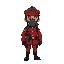 can you make me a gas mask wearing soldier in a red uniform