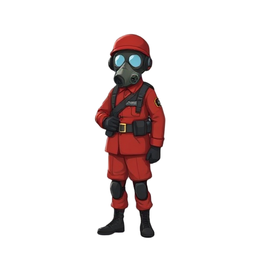 can you make me a gas mask wearing soldier in a red uniform
