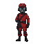 can you make me a gas mask wearing soldier in a red uniform
