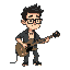 create a 20-frame spritesheet of a simple guy with glasses playing guitar in pixel art style 