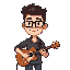 create a 20-frame spritesheet of a simple guy with glasses playing guitar in pixel art style 