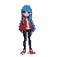 a girl with long blue hair, wearing a red jacket, black jeans, and red sneakers." in english, adjectives typically precede the nouns they modify, and colors are used as adjectives. additionally, "кр