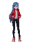 a girl with long blue hair, wearing a red jacket, black jeans, and red sneakers." in english, adjectives typically precede the nouns they modify, and colors are used as adjectives. additionally, "кр