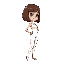 short brown hair bob haircut girl in white bodycon jumpsuit, right side