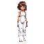 short brown hair bob haircut girl in white bodycon jumpsuit, right side