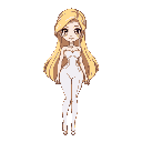 blonde long hair princess like a peach in white bodycon jumpsuit, semi-chibi