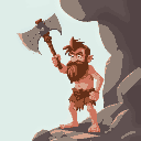 caveman with a primitive axe of stone
