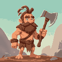 caveman with a primitive axe of stone