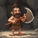 caveman with a primitive axe of stone