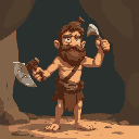 caveman with a primitive axe of stone