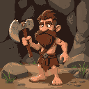 caveman with a primitive axe of stone