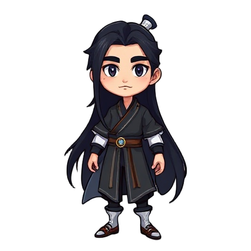 male,immortal long black hair, immortal clothes