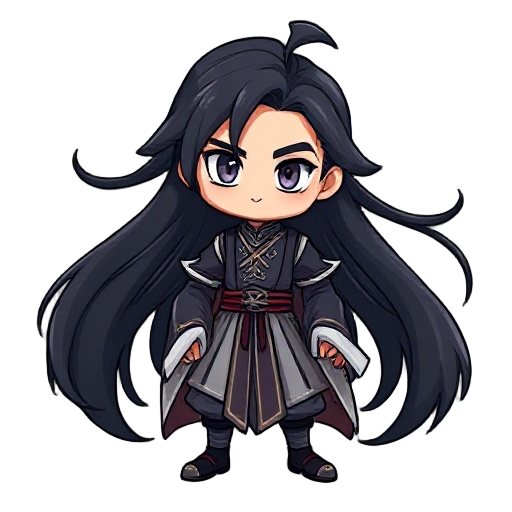 immortal,male, black long hair, immortal clothes