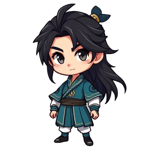 immortal,male, black long hair, immortal clothes