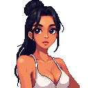 a 25-year-old vietnamese woman with a long black bun, tank top, tanned skin, relaxed and confident vibe by the sea. portrait