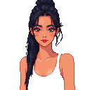 a 25-year-old vietnamese woman with a long black bun, white tank top, tanned skin, relaxed and confident vibe by the sea. portrait