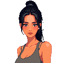 a 25-year-old vietnamese woman with a long black bun, tank top, tanned skin, relaxed and confident vibe by the sea. portrait