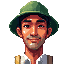 a middle-aged asian fisherman character. he has tanned skin, a muscular but slightly thin build, and a friendly, calm expression. he wears a green boonie hat, a white sleeveles