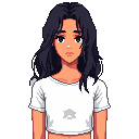28 years old asian woman with long black hair, t shirt, white crop top