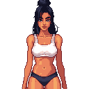 a 25-year-old vietnamese woman with a long black bun, tank top and shorts, tanned skin, relaxed and confident vibe by the sea. portrait