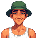 a 40 years old asian fisherman character. he has tanned skin, a muscular but slightly thin build, and a friendly, calm expression. he wears a green boonie hat, a white tank top