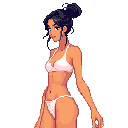 a 25-year-old vietnamese woman with a long black bun, wearing light sporty summer beachwear, tank top and shorts, tanned skin, relaxed and confident vibe by the sea.