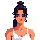 a 25-year-old vietnamese woman with a long bun, white tank top, tanned skin, relaxed and confident vibe by the sea. portrait