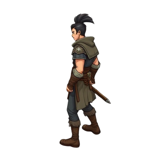  create a 2d warrior in side view facing southwest in walking position