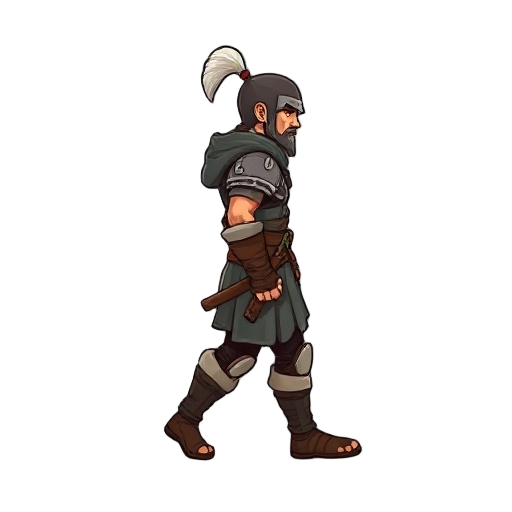  create a 2d warrior in side view facing right in walking position