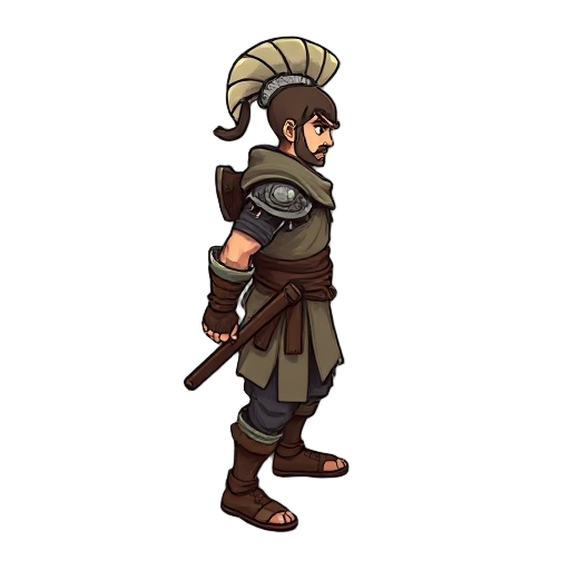  create a 2d warrior in side view facing right in walking position