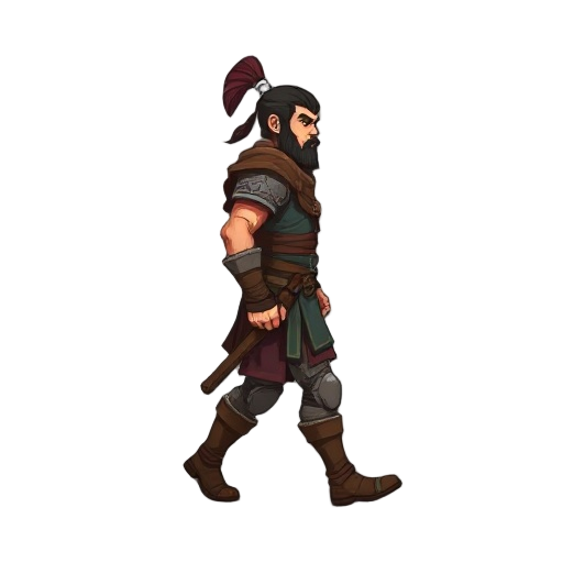  create a 2d warrior in side view facing right in walking position
