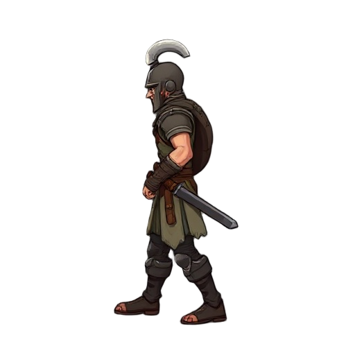  create a 2d warrior in side view facing left in walking position