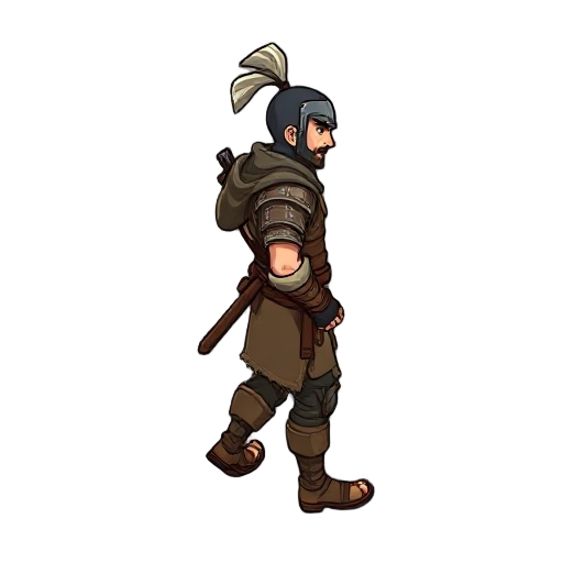  create a 2d warrior in side view facing right in walking position