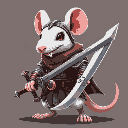 a white humanoid rat, with medieval warrior armor and sword