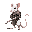 a white humanoid rat, with medieval warrior armor and sword