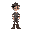 spritesheet for an 2d human character with black hair, grey pants, brown boots and a red scalf