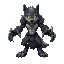 large wolf-like humanoid, dual claws, glowing eyes