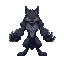 large wolf-like humanoid, dual claws, glowing eyes