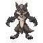 large wolf-like humanoid, dual claws, glowing eyes