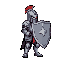  a pixel sprite sheet of a knight in steel armor with a large steel shield for 2d games, side view. 16-bit style, low resolution (32x32 pixels per sprite). crisp pixels, limited color palette