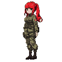 side view anime mad girl red army